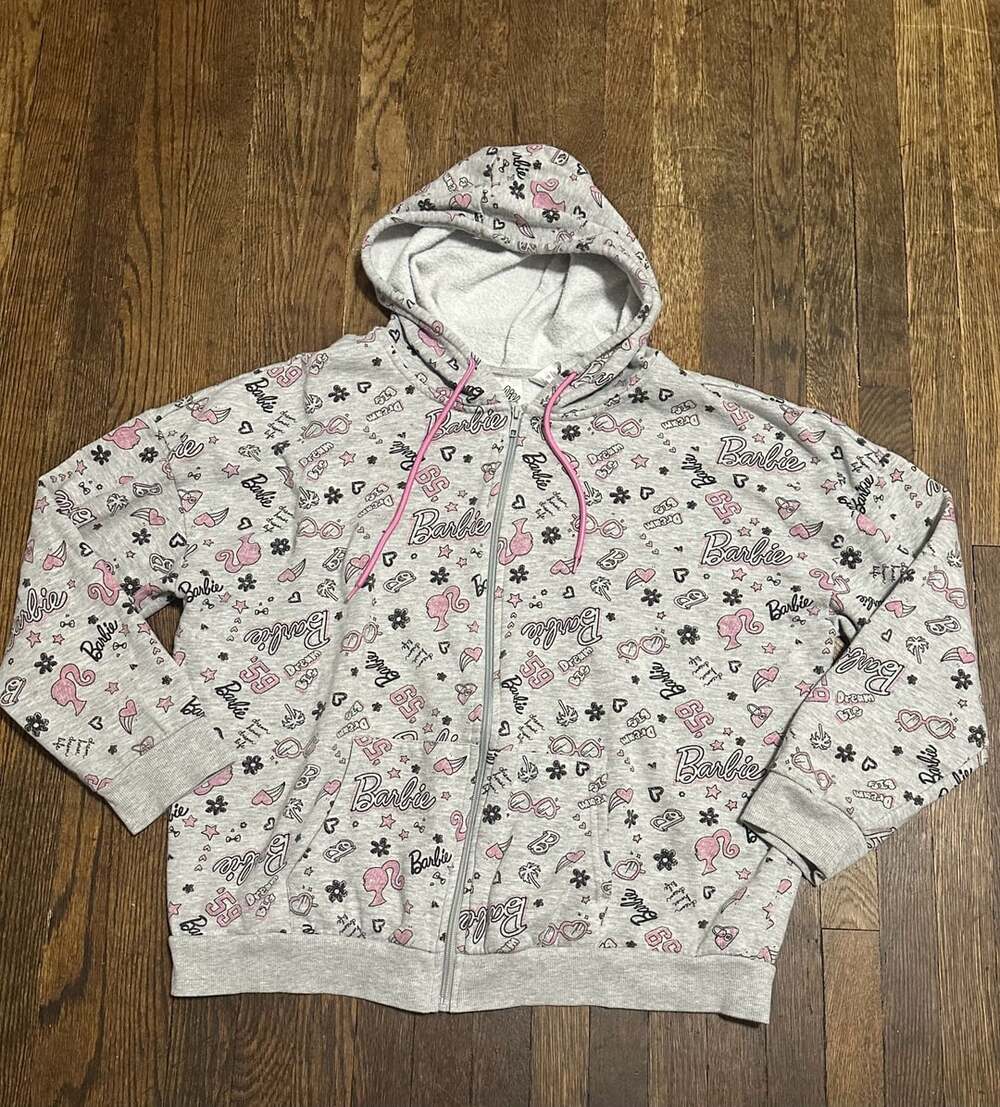 Barbie Icon Emojis Women's Gray Zip Up Hoodie Sweatshirt XXXL
